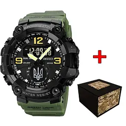 Чоловічий наручний годинник 003 Тризуб срібло Army Green-Black Awarder acs0032013