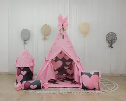Вігвам для дівчинки з сердечками рожевий Love me з кошиком для іграшок - мініатюра 3