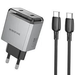 МЗП BN21 Lena PD40W+QC3.0 (2USB-C) + кабель Type-C до Type-C Metal gray Borofone teh0029628