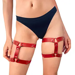 Гартери на ногу із натуральної шкіри Art of Sex - Kristina Leg Garters (2 шт), Червоний - мініатюра 2