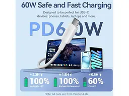 Кабель USB Type-C Vention USB2.0 Type-C Male to Type-C Male 3A 1м White (TRCWF) - мініатюра 5