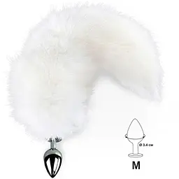 Металева анальна пробка з хвостом із натурального хутра Art of Sex size M White fox - мініатюра 2