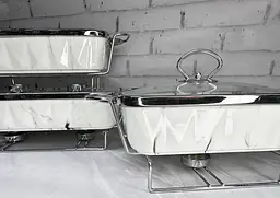 Набір з 3-х мармітів керамічних прямокутних Kitchen з кришками із скла Біло Сріблястий - мініатюра 9