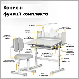 Парта зі стільцем ErgoKids Grey (+полиця+лампа) (BD-24 G) - мініатюра 4