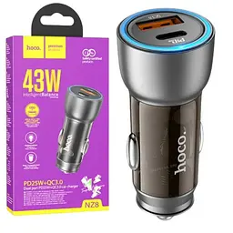 Автомобільний зарядний пристрій 43 W, PD25W+QC3,0, Hoco NZ8/АЗП-адаптер із підсвіткою