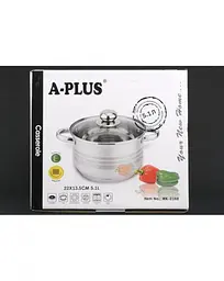 Каструля A-Plus WK-2168 з нержавіючої сталі зі скляною кришкою 5.1 л з багатошаровим дном - мініатюра 2