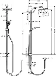 Душова система Hansgrohe Crometta E 240 1jet Showerpipe Reno EcoSmart 27289000, Хром - мініатюра 2