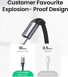 Кабель Ugreen US304 USB Type-C Male to Lightning Male Cable Aluminum Shell Braided 3A 1.5 м Black (60760) - мініатюра 6