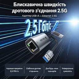 Ethernet-адаптер Vention зовнішня мережева карта USB-A на RJ45 до 2,5 Гбіт/с для швидкості понад 1 Гбіт/с потрібен кабель Cat6 або вище без налаштування у Windows 11 та macOS із захистом від короткого замикання та перенапруги алюмінієвий корпус для відведення тепла вбудований кабель 0,15 м сірий (CFSHB) - мініатюра 8