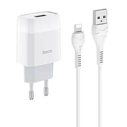 Зарядний пристрій Hoco C72A USB білий + кабель USB to Lightning - мініатюра 4