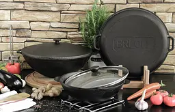 Чавунна сковорода Brizoll WOK з алюмінієвою кришкою 8 л - мініатюра 2