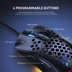 Комп'ютерна мишка Onikuma CW96 провідна з RGB підсвіткою 7200 DPI 8 кнопок легка для ПК і ноутбука - мініатюра 2