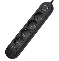 Мережевий фільтр-подовжувач Voltronic F04UB, 4 розетки + 3 USB, 1,5 м, 3×0,75 мм, 2500 Вт, чорний - мініатюра 1