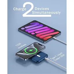 Портативний зарядний пристрій Podoru Magsafe 5000 mAh Wireless з кабелем Type-C PD 20W Mini Fast Charging Input Mag-safe - мініатюра 6
