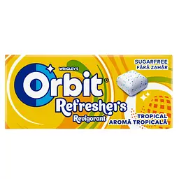 Жувальна гумка Orbit Refreshers Bubblemint зі смаком тропічних фруктів без цукру 17.9 г (4009900540582)