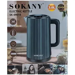 Електрочайник з обертанням на 360° Sokany SK-09018 дисковий із фільтром 3л 2000 Вт Малахіт - мініатюра 6