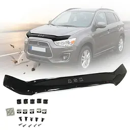 Дефлектор капота мухобойка Mitsubishi ASX 2010- Євро Кріплення (Voron Glass) MM30810