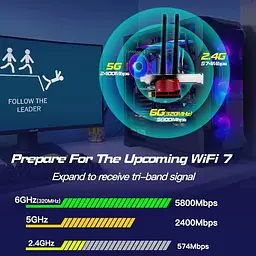 Мережева карта PCI-E Fenvi FV-BE8800 Wi-Fi 7 тридіапазонний адаптер модуль Bluetooth 5.4 Black Red (19127) - мініатюра 8