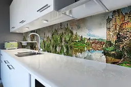 Кухонний фартух Замок біля річки вінілова наклейка ПВХ під старовину вінтаж Зелений 65х250 см Happy Pocket Z180638 - мініатюра 6
