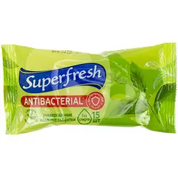 Серветки вологі Super Fresh Антибактеріальні Зелений чай 15шт (120) 0497