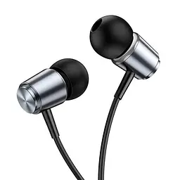 Провідні вакуумні навушники Hoco M108 Spring metal universal earphones with mic, 3.5mm, 1.2m, metal-grey - мініатюра 3