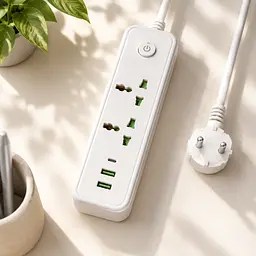 Мережевий фільтр 2 метри 2500 Вт 2х220 В, 2×USB, 1×TypeС / Подовжувач з вимикачем / Фільтр-подовжувач 5 в 1