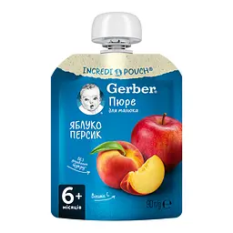 Пюре Gerber Pouch Яблуко і персик 720 г (8 шт. по 90 г) - мініатюра 2