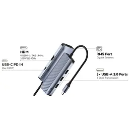 Хаб USB-С 6-в-1,1хHDMI 4K, 1хUSB-C, 1хUSB-A 3.0 5 Гбіт/с, 2 х передачі даних USB-A 2.0, Cudy - мініатюра 3
