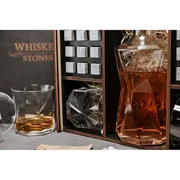 Подарунковий набір Whiskey Stones камені для віскі в дерев'яному пеналі №8 + декантер і 4 склянки Rocco Cassiopea + щипці + мішечок - мініатюра 5