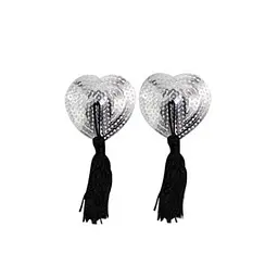 Наклейки на соски з паєтками та китицями Hearts металік One Size
