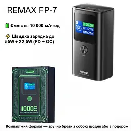 Павербанк Remax FP-7 / 10000 мАг / до 55Вт / USB-C + USB-A / PD+QC / Сірий - мініатюра 3