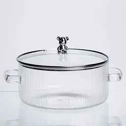 Каструля скляна Yiwu HP-34-102 2.5 л, діаметр 20 см, для варіння та тушкування, прозора