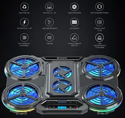 Охолоджувальна підставка для ноутбука до 18 дюймів GamePro GPCP-770 6xfans - мініатюра 11