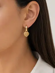 Сережки-конго з підвісками-сердечками із жовтого золота S-0415 - мініатюра 4