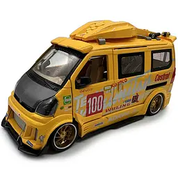 Модель Wuling Van 1:24 спортивний мінівен, метал, тюнінг, інерційний механізм, світяться фари, звук, жовтий