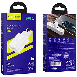 Мережевий зарядний пристрій 1Type-C Hoco N14 20 W White - мініатюра 3