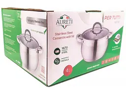 Каструля AURETI 4л 78452 нерж, скло кришка, 5ти шарове індук дно, мірна шкала PER TUTTI - мініатюра 3