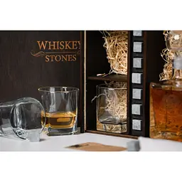 Подарунковий набір Whiskey Stones камені для віскі в дерев'яному пеналі №6 + декантер і 6 склянок Pasabahce + щипці + мішечок - мініатюра 8