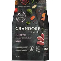 Сухой беззерновой корм для взрослых кошек Grandorf Fresh Duck & Sweet Potato Adult Cat утка с бататом 400 г