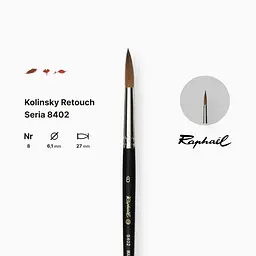 Пензель колонок круглий Raphael Kolinsky Retouch, №8, для ретуші, коротка ручка - мініатюра 2