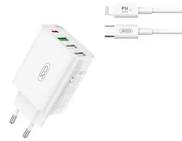 Сітчастий зарядний пристрій XO L120 3USB-A/USB-C PD&QC3.0 20W 3A with Lightning-Type-C cable Білий