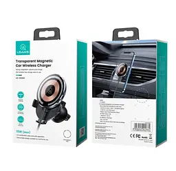 Холдер Usams CD164 Transparent Magnetic Car Wireless Charger Transparent - мініатюра 3