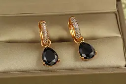 Сережки підвіски Xuping Jewelry зі зйомною чорною краплею 2,5 см золотисті