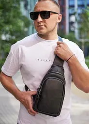 Слінг шкіряний чоловічий на плече18х32х8 для студента TIDING BAG TH-73583 чорний 18 см - мініатюра 7