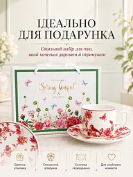 Чайний сервіз із порцеляни 8 предметів на 2 персони у подарунковій упаковці білий з червоним візерунком (37261979) - мініатюра 6