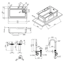 Кухонна мийка Kroner KRP Schwarze - SET7546HM PVD (3.0/0.7 мм) CV032277, Чорний - мініатюра 2