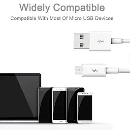 Шнур для зарядки 1м Micro to USB cable Fast charge микро ЮСБ кабель белый провод для зарядки телефона - миниатюра 3
