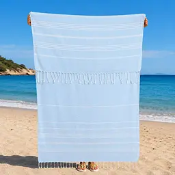 Рушник пештемаль Turkey Towel 100х180 см легкий великий для пляжу басейну бані сауни підстилка на дачу пікнік природу відпустку море полоса світло-блакитний
