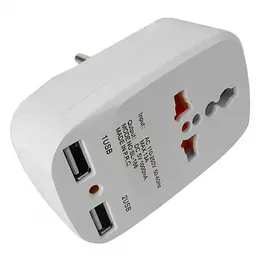Перехідник мережевий 220в туристичний адаптер - трійник Grand 3216 (2USB) - мініатюра 2