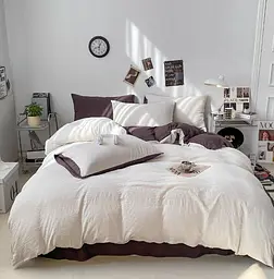 Постільна білизна євро Dushka Home Полікотон 21171 200х220 см біла з бузковим